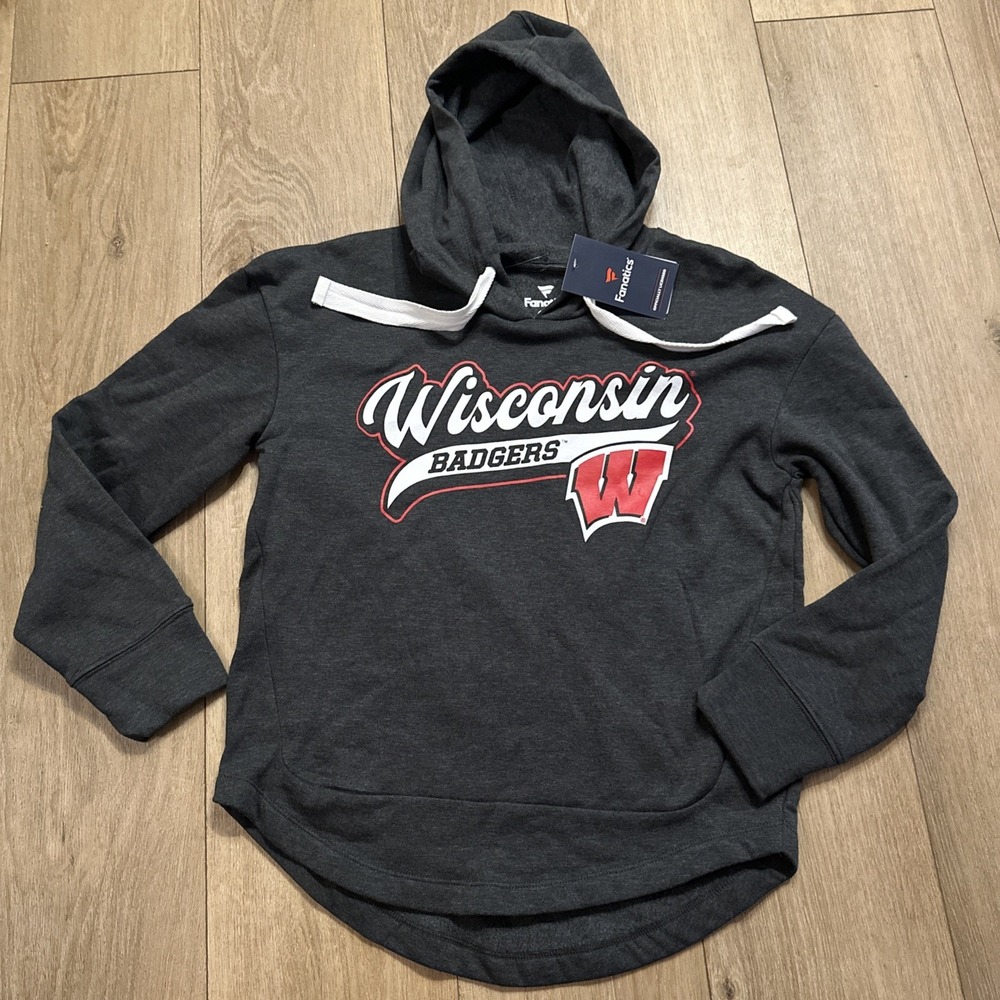 Wisconsin Badgers Women's Dark Gray Sweatshirt Hoodie Size Small Fanatics NEW